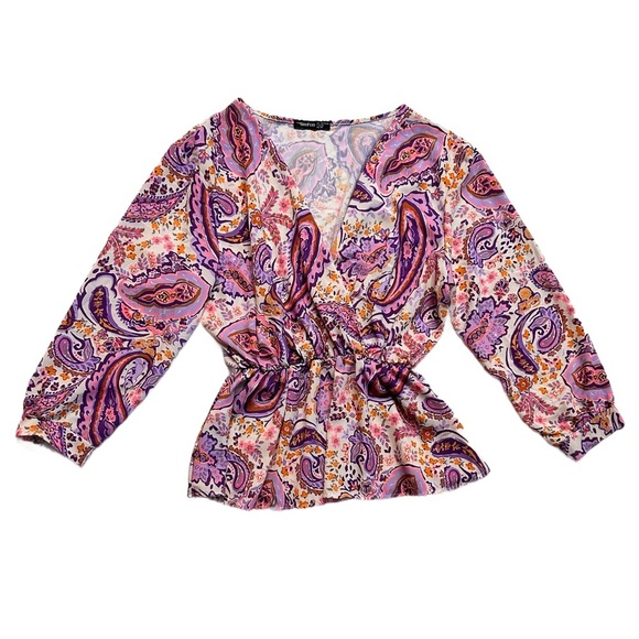 BOOHOO ~ Purple and Pink Paisley Print Women's Top Made in Italy size 20 - Picture 1 of 7